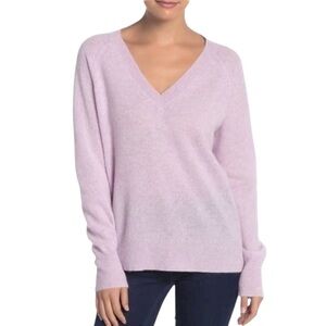 BANANA REPUBLIC Women's V-Neck Sweater - Light Pink 100% CASHMERE